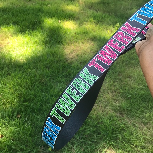 Black Multi Colored TWERK Leopard Print Font Belt - Picture 3 of 5